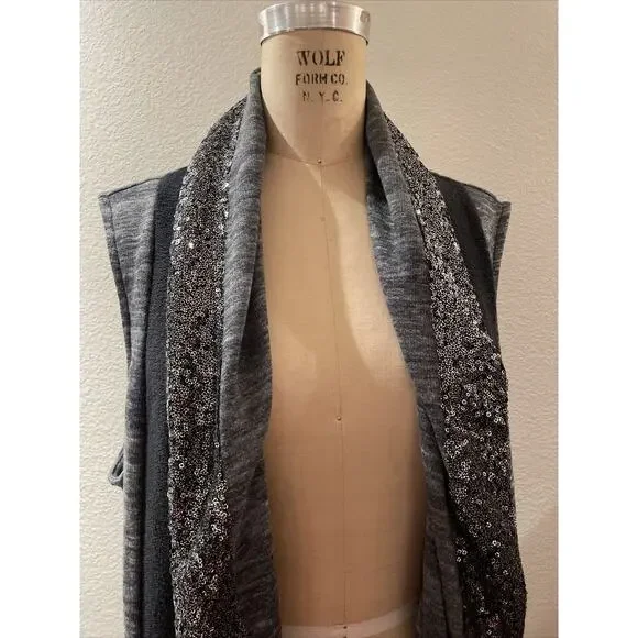 juicy couture, sleeveless knit long open cardigan, sequins, large - Picture 2 of 6